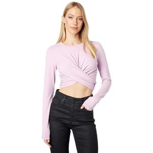 SUSANA MONACO Cross Front Crew Neck Top Size S New Petal Pink Long Sleeve $148